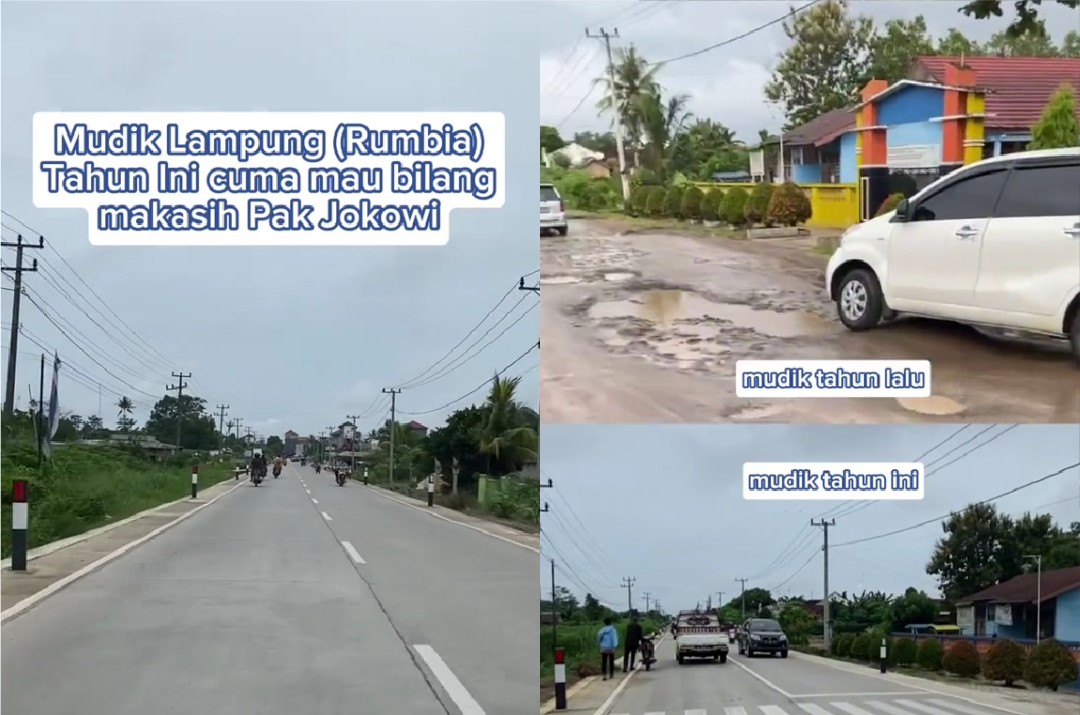 Pemudik Ini Bagikan Potret Perbedaan Jalan di Lampung yang Dulu Penuh dengan Lubang Sekarang Mulus 