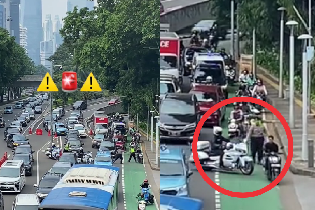 Curi Perhatian Netizen! Momen Pengendara Motor Tanpa Helm Nekat Trobos Rombongan Polisi yang Mau Masuk Polda Metro Jaya